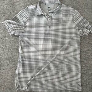 adidas Men’s White and Gray performance Plaid Polo Shirt